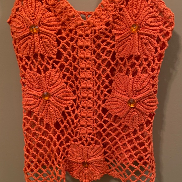 ORANGE CROCHET COTTON/SILK TOP - S? - Picture 13 of 14